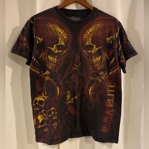 MMA Elite Graphic T‎ Shirt Skulls Y2K Vintage Affliction Style Size Medium